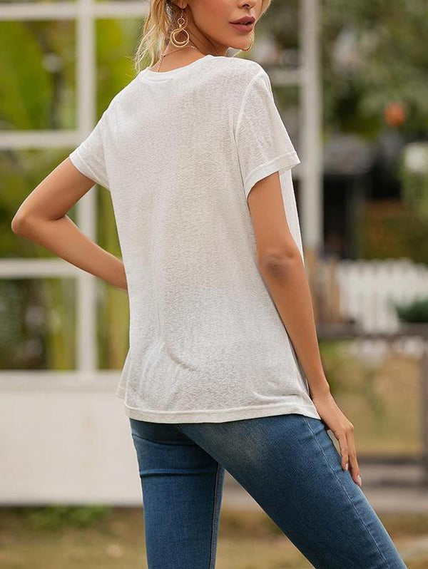 V-neck Pocket Casual Loose Thin Chic T-shirt - T-shirts - INS | Online Fashion Free Shipping Clothing, Dresses, Tops, Shoes - 16/04/2021 - BLO210416205 - Color_Blue