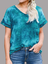 V-neck Pocket Rolled Short-sleeved Loose Top - T-shirts - INS | Online Fashion Free Shipping Clothing, Dresses, Tops, Shoes - 10/06/2021 - Color_Blue - Color_Gray