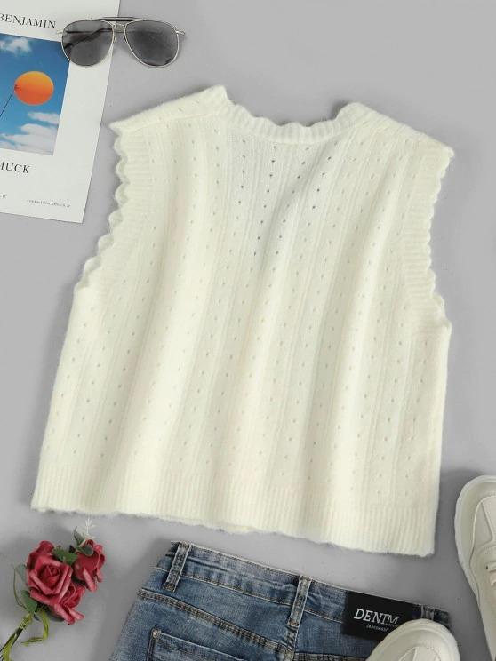 V Neck Pointelle Knit Scalloped Cardigan Vest - INS | Online Fashion Free Shipping Clothing, Dresses, Tops, Shoes
