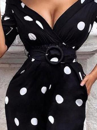 V-Neck Polka Dot Long Sleeve Dress - Midi Dresses - INS | Online Fashion Free Shipping Clothing, Dresses, Tops, Shoes - 02/07/2021 - 30-40 - Category_Midi Dresses