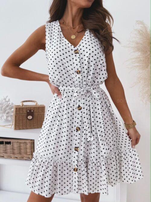 V-neck Polka Dot Print Sleeveless Dress - Mini Dresses - INS | Online Fashion Free Shipping Clothing, Dresses, Tops, Shoes - 01/06/2021 - Category_Mini Dresses - Color_Black