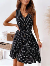 V-neck Polka Dot Print Sleeveless Dress - Mini Dresses - INS | Online Fashion Free Shipping Clothing, Dresses, Tops, Shoes - 01/06/2021 - Category_Mini Dresses - Color_Black