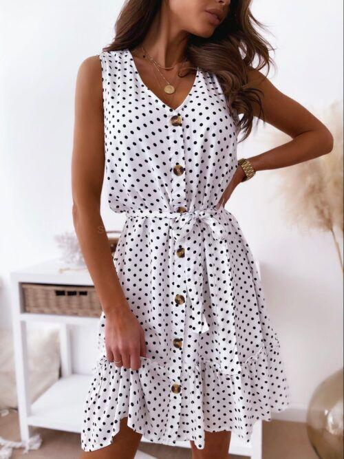 V-neck Polka Dot Print Sleeveless Dress - Mini Dresses - INS | Online Fashion Free Shipping Clothing, Dresses, Tops, Shoes - 01/06/2021 - Category_Mini Dresses - Color_Black