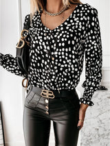 V-neck Polka Dot Single-breasted Printed Shirt - Blouses - INS | Online Fashion Free Shipping Clothing, Dresses, Tops, Shoes - 11/06/2021 - BLO2106110095 - Blouses
