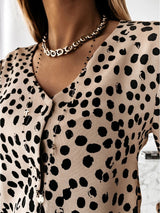 V-neck Polka Dot Single-breasted Printed Shirt - Blouses - INS | Online Fashion Free Shipping Clothing, Dresses, Tops, Shoes - 11/06/2021 - BLO2106110095 - Blouses