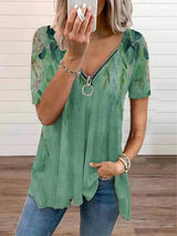 V-neck Print Short-sleeved T-shirts - T-shirts - INS | Online Fashion Free Shipping Clothing, Dresses, Tops, Shoes - 03/06/2021 - Color_Apricot - Color_Green