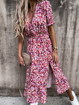 V-neck Print Split Long Dress - Maxi Dresses - INS | Online Fashion Free Shipping Clothing, Dresses, Tops, Shoes - 20-30 - 28/06/2021 - color-blue