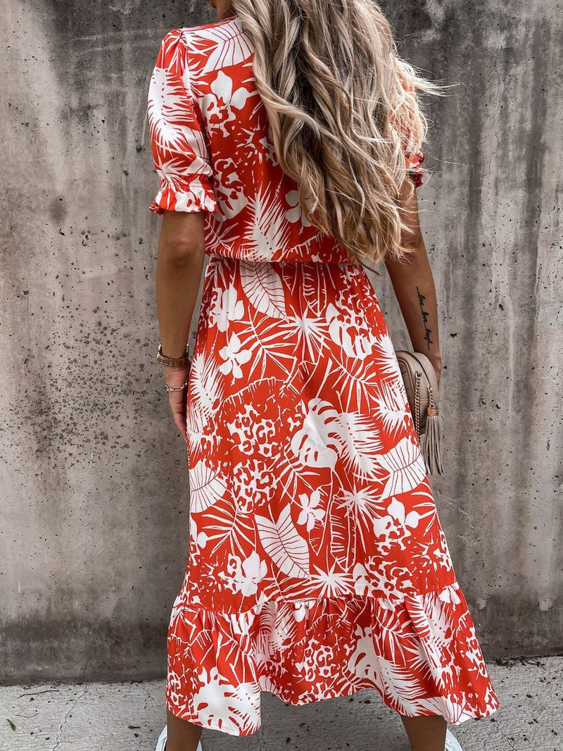 V-neck Print Split Long Dress - Maxi Dresses - INS | Online Fashion Free Shipping Clothing, Dresses, Tops, Shoes - 20-30 - 28/06/2021 - color-blue