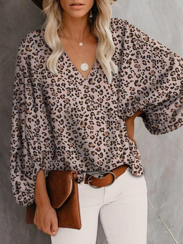 V-Neck Printed Lantern Sleeves Blouses - Blouses - INS | Online Fashion Free Shipping Clothing, Dresses, Tops, Shoes - 20-30 - 23/07/2021 - BLO2107231257