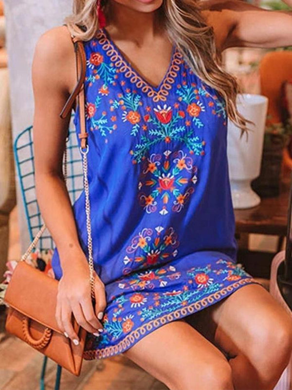 V-neck Printed Sleeveless Loose Dress - Mini Dresses - INS | Online Fashion Free Shipping Clothing, Dresses, Tops, Shoes - 09/06/2021 - Category_Mini Dresses - Color_Black