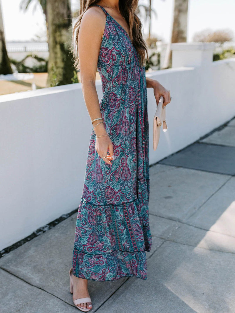 V-Neck Printed Sling Maxi Dresses - Maxi Dresses - INS | Online Fashion Free Shipping Clothing, Dresses, Tops, Shoes - 04/06/2021 - Color_Blue - DRE2106040047