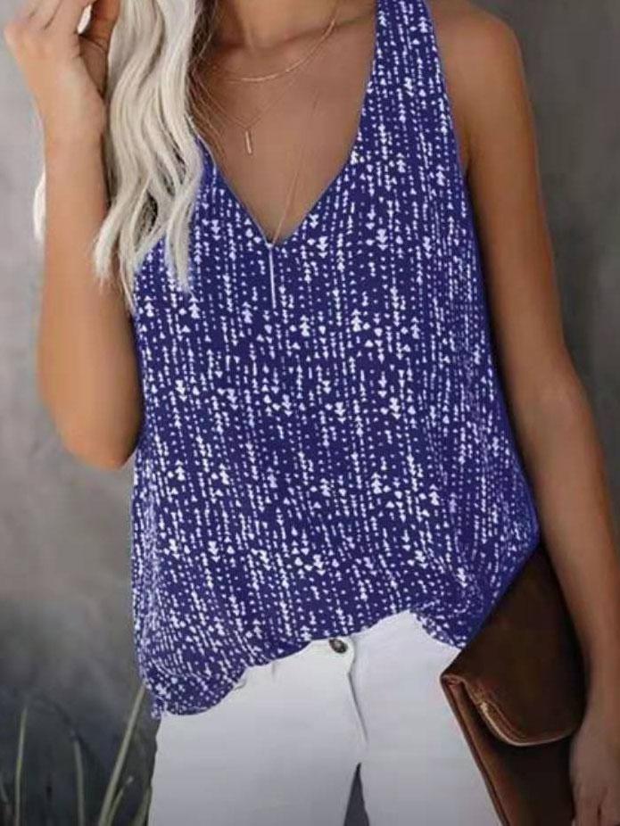 V-neck Printed Solid Color Sleeveless Vest - Tank Tops - INS | Online Fashion Free Shipping Clothing, Dresses, Tops, Shoes - 05/06/2021 - Color_Black - Color_Blue