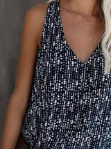 V-neck Printed Solid Color Sleeveless Vest - Tank Tops - INS | Online Fashion Free Shipping Clothing, Dresses, Tops, Shoes - 05/06/2021 - Color_Black - Color_Blue