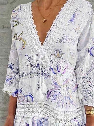 V-Neck Printed Three-Quarter Sleeve Casual Dress - Mini Dresses - INS | Online Fashion Free Shipping Clothing, Dresses, Tops, Shoes - 15/06/2021 - Category_Mini Dresses - Color_Black