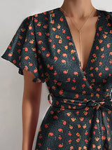 V-neck Ruffled Belt Wrap Mini Dress - Mini Dresses - INS | Online Fashion Free Shipping Clothing, Dresses, Tops, Shoes - 02/07/2021 - 20-30 - color-apricot