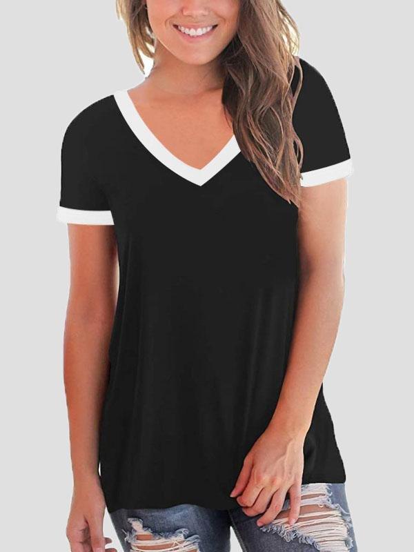 V-neck Short Sleeve Casual T-shirts - T-Shirts - INS | Online Fashion Free Shipping Clothing, Dresses, Tops, Shoes - 02/06/2021 - Category_T-Shirts - Color_Black