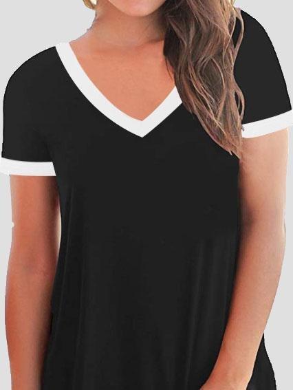 V-neck Short Sleeve Casual T-shirts - T-Shirts - INS | Online Fashion Free Shipping Clothing, Dresses, Tops, Shoes - 02/06/2021 - Category_T-Shirts - Color_Black