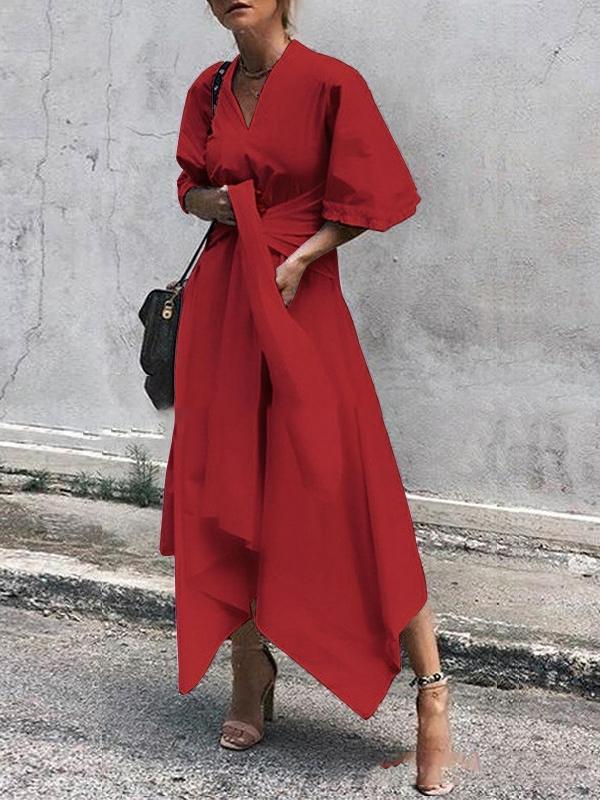 V-Neck Short Sleeve Irregular Maxi Dress - Maxi Dresses - INS | Online Fashion Free Shipping Clothing, Dresses, Tops, Shoes - 06/07/2021 - 30-40 - Category_Maxi Dresses