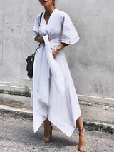 V-Neck Short Sleeve Irregular Maxi Dress - Maxi Dresses - INS | Online Fashion Free Shipping Clothing, Dresses, Tops, Shoes - 06/07/2021 - 30-40 - Category_Maxi Dresses
