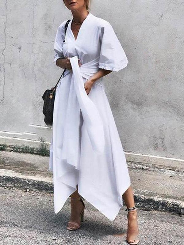 V-Neck Short Sleeve Irregular Maxi Dress - Maxi Dresses - INS | Online Fashion Free Shipping Clothing, Dresses, Tops, Shoes - 06/07/2021 - 30-40 - Category_Maxi Dresses