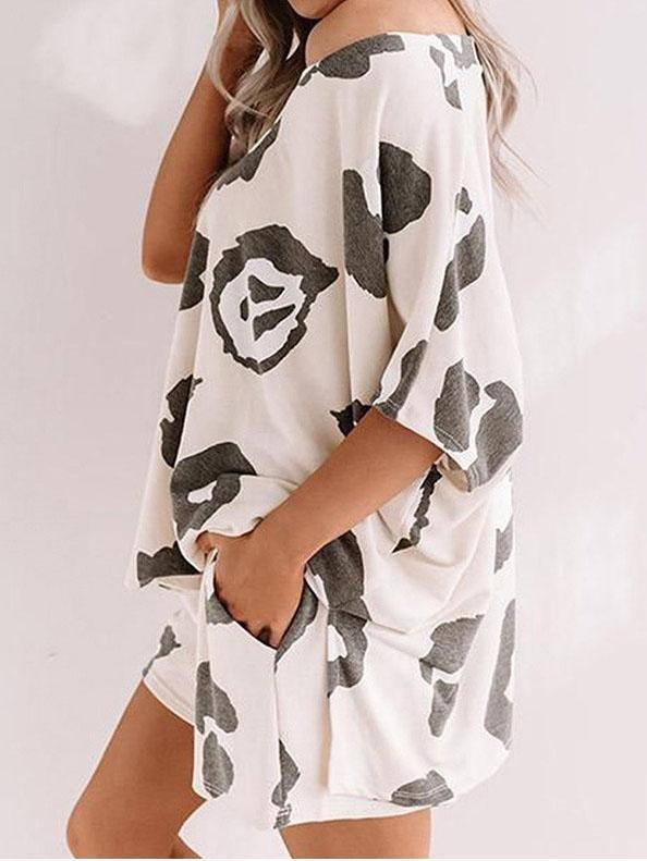 V-Neck Short Sleeve Leopard Print Loungewear Two-Piece Suit - Loungewear - INS | Online Fashion Free Shipping Clothing, Dresses, Tops, Shoes - 14/07/2021 - 20-30 - Category_Loungewear