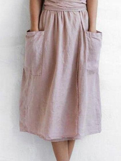 V-neck Short Sleeve Pocket Solid Color Dress - Midi Dresses - INS | Online Fashion Free Shipping Clothing, Dresses, Tops, Shoes - 07/06/2021 - Color_Green - Color_Pink