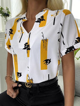 V-neck Short Sleeve Printed Casual Blouses - Blouses - INS | Online Fashion Free Shipping Clothing, Dresses, Tops, Shoes - 31/05/2021 - BLO210531294 - Blouses