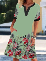 V-Neck Short Sleeve Vintage Print Elegant Dress - Midi Dresses - INS | Online Fashion Free Shipping Clothing, Dresses, Tops, Shoes - 20-30 - 26/07/2021 - Category_Midi Dresses
