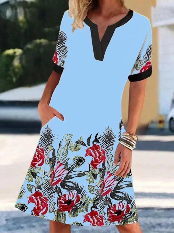 V-Neck Short Sleeve Vintage Print Elegant Dress - Midi Dresses - INS | Online Fashion Free Shipping Clothing, Dresses, Tops, Shoes - 20-30 - 26/07/2021 - Category_Midi Dresses