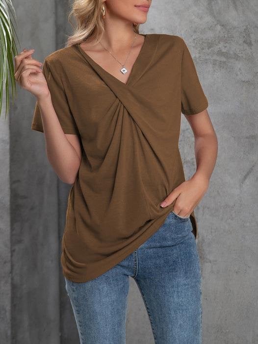 V-neck Short-sleeved Knotted Casual T-shirt - T-shirts - INS | Online Fashion Free Shipping Clothing, Dresses, Tops, Shoes - 10-20 - 22/06/2021 - color-black