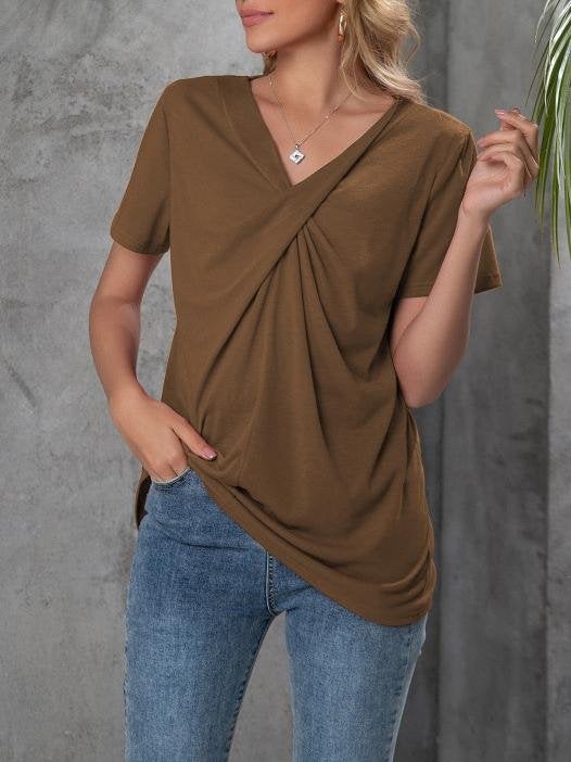 V-neck Short-sleeved Knotted Casual T-shirt - T-shirts - INS | Online Fashion Free Shipping Clothing, Dresses, Tops, Shoes - 10-20 - 22/06/2021 - color-black