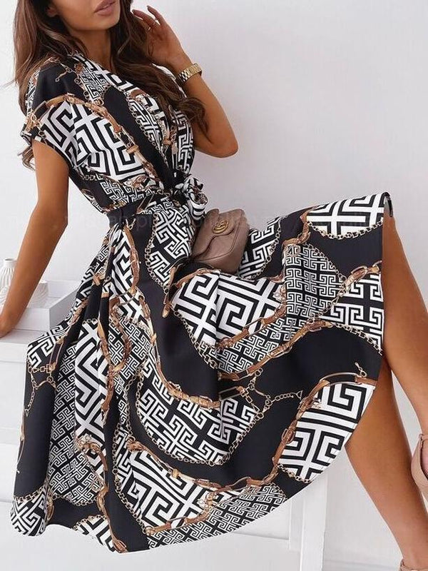 V-neck Short-sleeved Shirt Dress - Midi Dresses - INS | Online Fashion Free Shipping Clothing, Dresses, Tops, Shoes - 08/06/2021 - Color_Apricot - Color_Black