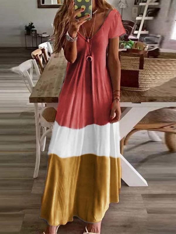 V-neck Short-sleeved Summer Dress - Maxi Dresses - INS | Online Fashion Free Shipping Clothing, Dresses, Tops, Shoes - 20-30 - 21/06/2021 - color-gray