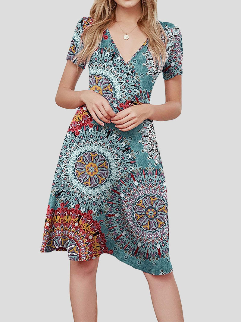 V-neck Short-sleeved Sun Flower Print Dress - Mini Dresses - INS | Online Fashion Free Shipping Clothing, Dresses, Tops, Shoes - 20-30 - 23/07/2021 - color-black