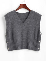 V Neck Side Button Up Sweater Vest - INS | Online Fashion Free Shipping Clothing, Dresses, Tops, Shoes