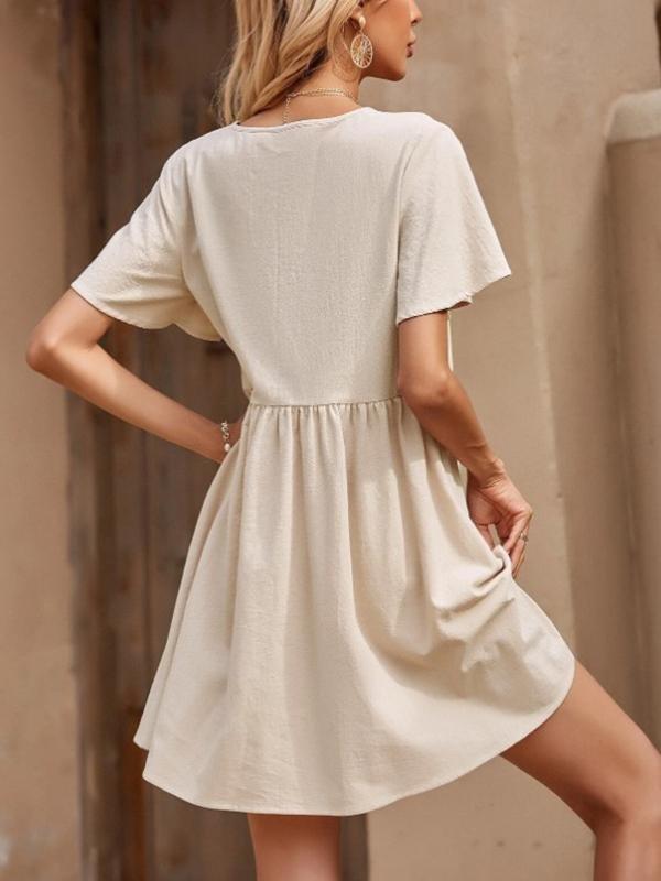 V Neck Single-Breasted Mini Princess Dress - Mini Dresses - INS | Online Fashion Free Shipping Clothing, Dresses, Tops, Shoes - 06//04/2021 - Creamy-White - Going Out