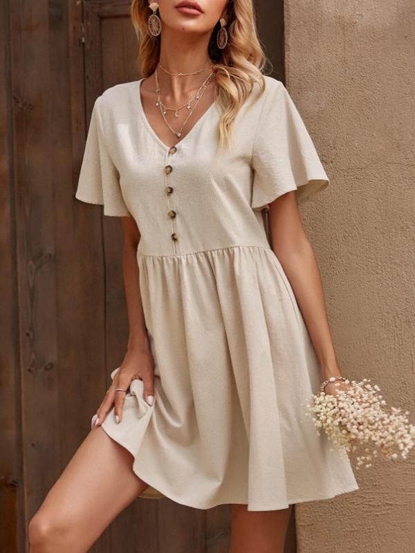 V Neck Single-Breasted Mini Princess Dress - Mini Dresses - INS | Online Fashion Free Shipping Clothing, Dresses, Tops, Shoes - 06//04/2021 - Creamy-White - Going Out