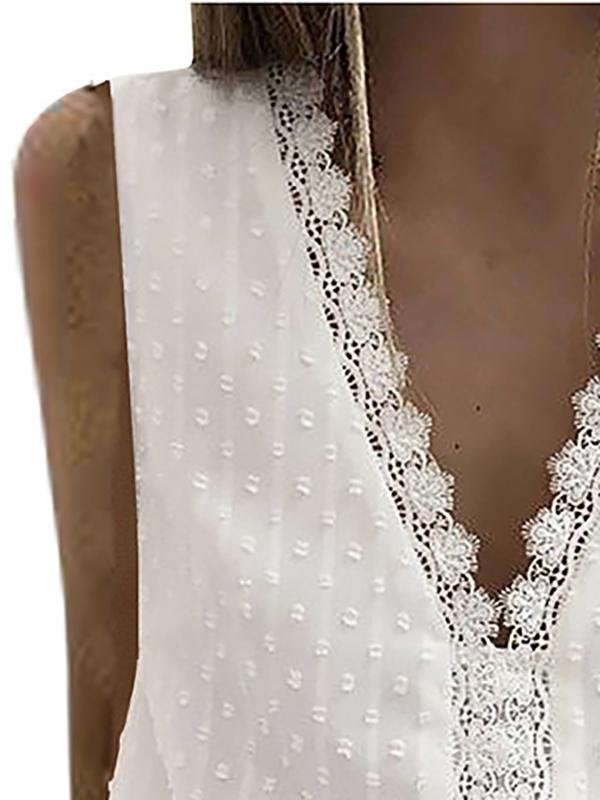 V-neck Sleeveless Lace Stitching Chiffon Tank Top - Vests - INS | Online Fashion Free Shipping Clothing, Dresses, Tops, Shoes - 05/18/2021 - Category_Vests - Color_Green