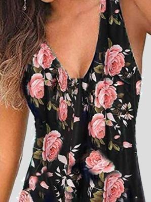 V-neck Sleeveless Print Mini Dress - Mini Dresses - INS | Online Fashion Free Shipping Clothing, Dresses, Tops, Shoes - 05/07/2021 - 10-20 - color-black