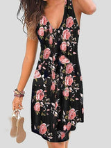 V-neck Sleeveless Print Mini Dress - Mini Dresses - INS | Online Fashion Free Shipping Clothing, Dresses, Tops, Shoes - 05/07/2021 - 10-20 - color-black