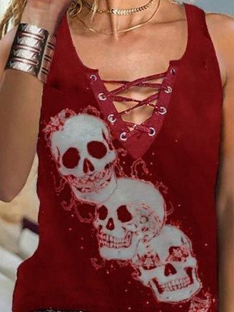 V-neck Sleeveless Skull Print Tank Tops - Tank Tops - INS | Online Fashion Free Shipping Clothing, Dresses, Tops, Shoes - 07/06/2021 - Color_Black - Color_Blue