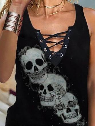 V-neck Sleeveless Skull Print Tank Tops - Tank Tops - INS | Online Fashion Free Shipping Clothing, Dresses, Tops, Shoes - 07/06/2021 - Color_Black - Color_Blue