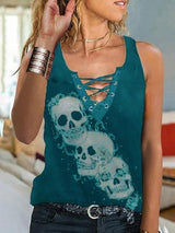 V-neck Sleeveless Skull Print Tank Tops - Tank Tops - INS | Online Fashion Free Shipping Clothing, Dresses, Tops, Shoes - 07/06/2021 - Color_Black - Color_Blue