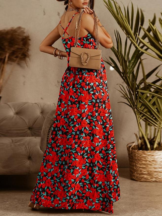 V-neck Sling Floral Bohemian Beach Dress - Maxi Dresses - INS | Online Fashion Free Shipping Clothing, Dresses, Tops, Shoes - 20-30 - 21/06/2021 - color-green