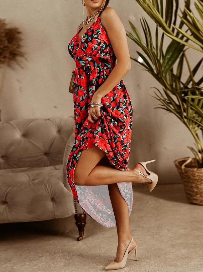 V-neck Sling Floral Bohemian Beach Dress - Maxi Dresses - INS | Online Fashion Free Shipping Clothing, Dresses, Tops, Shoes - 20-30 - 21/06/2021 - color-green