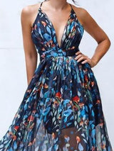 V-neck Sling Print Dress - Maxi Dresses - INS | Online Fashion Free Shipping Clothing, Dresses, Tops, Shoes - 05/06/2021 - Color_Blue - DRE2106050117