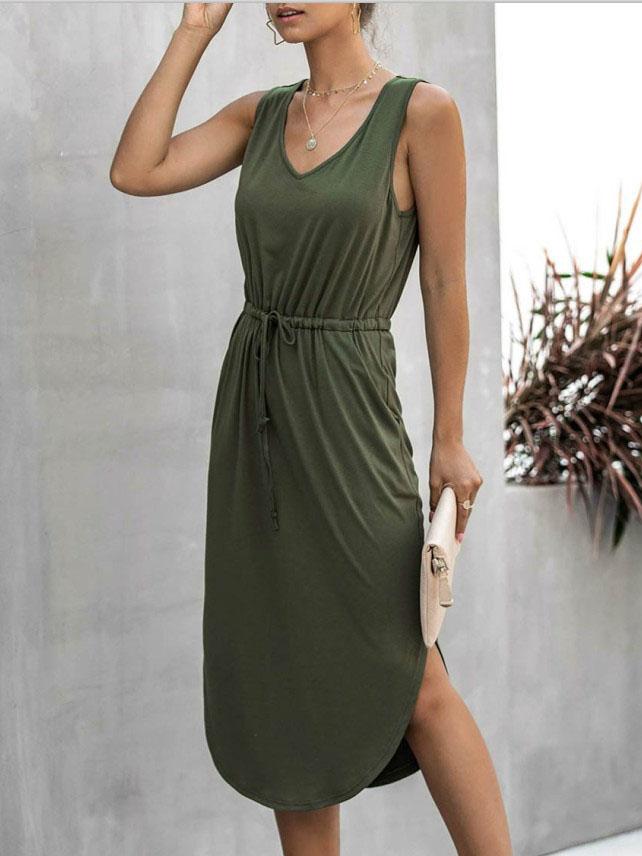 V-neck Solid Color Irregular Waist Round Neck Vest Dress - Midi Dresses - INS | Online Fashion Free Shipping Clothing, Dresses, Tops, Shoes - 01/06/2021 - Category_Midi Dresses - Color_Gray