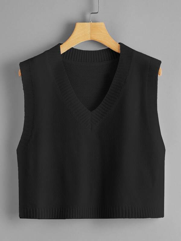 V-neck Solid Crop Sweater Vest - INS | Online Fashion Free Shipping Clothing, Dresses, Tops, Shoes