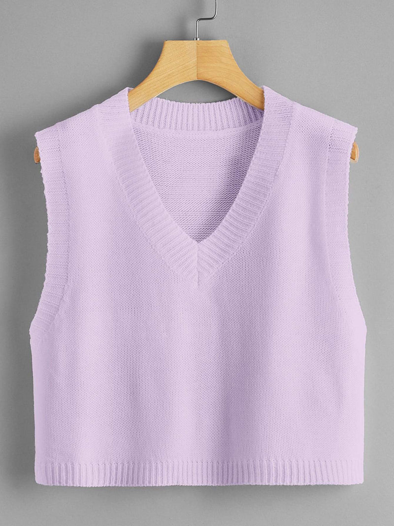 V-neck Solid Crop Sweater Vest - INS | Online Fashion Free Shipping Clothing, Dresses, Tops, Shoes