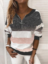 V-neck Starry Sky Print Long-sleeved Top - T-shirts - INS | Online Fashion Free Shipping Clothing, Dresses, Tops, Shoes - 20-30 - 21/06/2021 - color-black